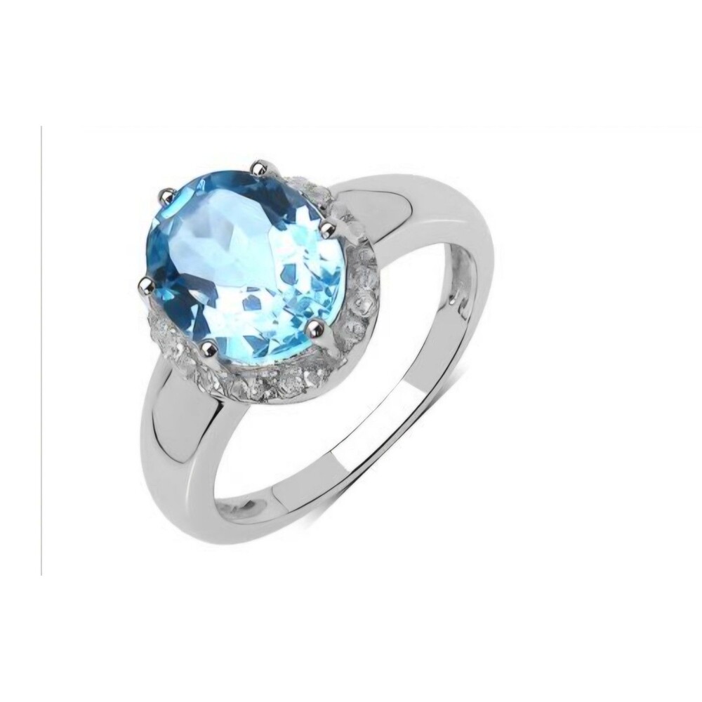 Gorgeous Womens Sterling Silver Blue Topaz White Topaz Size 7 Designer Ring - Picture 8 of 8